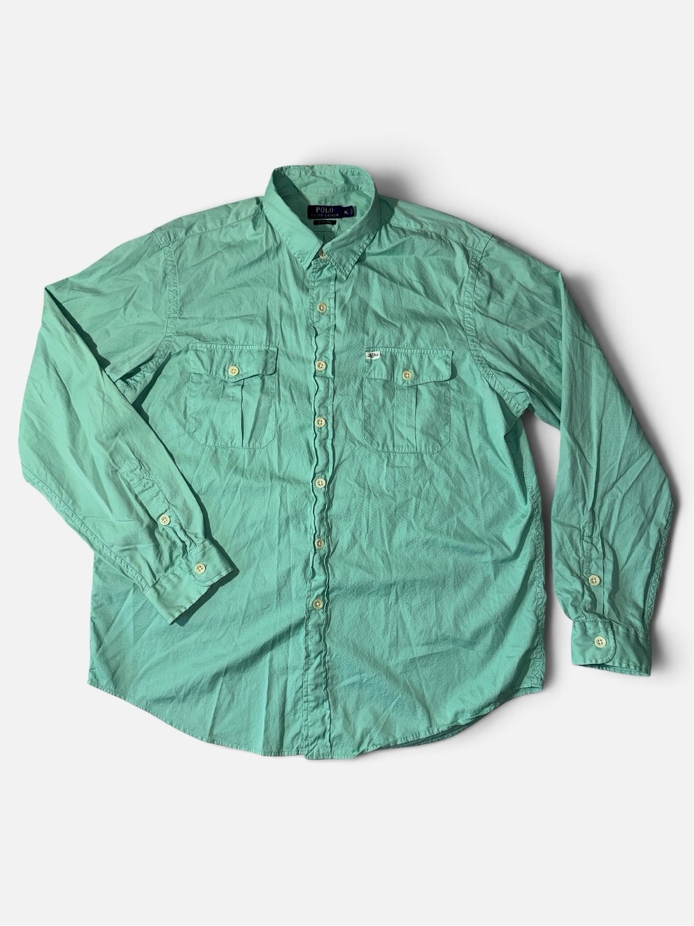 Polo Ralph Lauren mens XL teal green beach twill button up casual shirt EUC